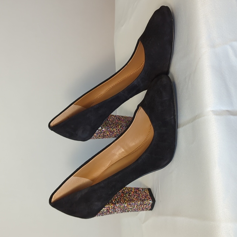 J. Crew Etta black suede and glitter pumps, size 7.5